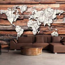 Fotótapéta térkép - Map On Wood Világtérkép 100x70 térkép