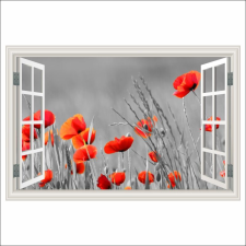  Fotótapéta Window Field of piros pipacsok, fekete-fehér, 300 x 200 cm tapéta, díszléc és más dekoráció