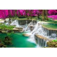  Fotótapéta Zöld vízesés rózsaszín fákkal, 400 x 250 cm tapéta, díszléc és más dekoráció