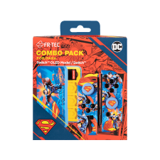 FR-TEC DC Comics - Superman kemény tok + hüvelykujj csúszásgátló + játékkártya tartó Nintendo Switch-hez videójáték kiegészítő
