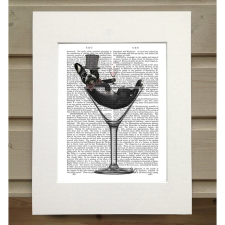 Francia bulldog martinis pohárban - könyvnyomtatás, art print grafika, keretezett kép