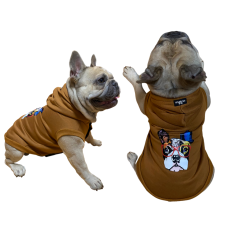  Francia bulldog mintás kapucnis kutyapulcsi, barna, M-es kutyaruha