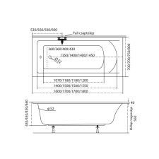  Fresh egyenes akril kád 170x75 kád, zuhanykabin