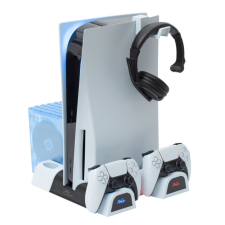FROGGIEX Cooling Charging Stand &amp; Storage PS5 hűtő + dupla töltő állvány + játék tartó fekete-fehér (FX-P5-C3-W) videójáték kiegészítő