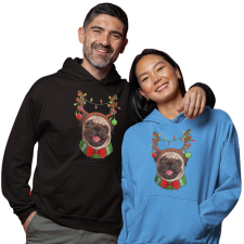 Fruit of the Loom, Kariban Karácsonyi Pug - Unixes Kapucnis Pulóver férfi pulóver, kardigán