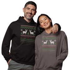 Fruit of the Loom, Kariban Rénszarvas karácsony - Unisex Kapucnis Pulóver női pulóver, kardigán