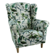  Füles fotel, szövet minta zöld levél, CHARLOT bútor