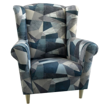  Füles fotel, szövet szürke-kék minta, CHARLOT bútor