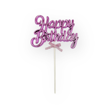 Fundrag Torta beszúró, topper - Happy birthday (pink), műanyag party kellék