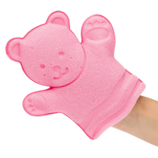  Fürdőszivacs gyerekeknek Pink mackókesztyű 18x18cm babaápolási kellék
