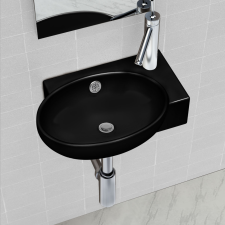  Fürdőszoba kerek kerámia mosdó csaptelep és túlfolyó lukkal fekete fürdőkellék