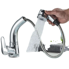  Fürdőszoba medence csaptelep, kihúzható spray, króm kivitel, Króm csaptelep