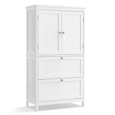  Fürdőszoba szekrény, tároló szekrény két nagy fiókkal és két ajtóval, fehér 60x30x110cm fürdőszoba bútor