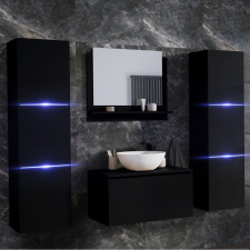 Furnitech Venezia Like II. fürdőszobabútor szett + mosdókagyló + szifon (matt fekete) fürdőszoba bútor