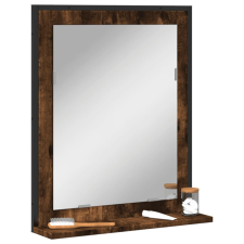  füstölt tölgy szerelt fa fürdőszobai tükör polccal 50x12x60 cm fürdőszoba bútor