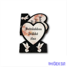 Galambos fekete keretes szív 6,5x8cm - Szívünkben örökké élsz dekorációs kellék