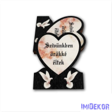  Galambos fekete keretes szív 6,5x8cm - Szívünkben örökké éltek dekorációs kellék
