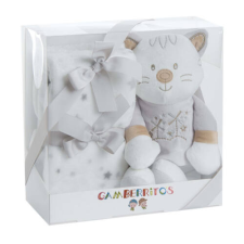 Gamberritos takaró - wellsoft 80x110cm - plüss játékkal pólós cica, szürke 10712 lakástextília