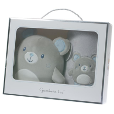 Gamberritos takaró wellsoft 80x110cm plüss játékkal szürke/kék maci 10757 babaágynemű, babapléd