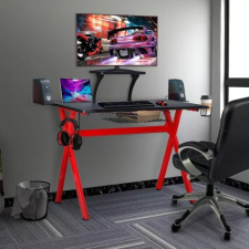  Gamer számítógépasztal pohártartóval, akasztóval és monitor állvánnyal íróasztal
