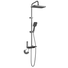 Gamma Piano termosztatikus esőztető zuhanyszett szögletes zuhanyfejjel gun grey, beépíthető csaptelep