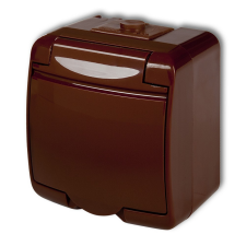 GAO 22141B Aquastar földelt dugalj, csapfedeles, falon kívüli, IP54, barna színben villanyszerelés