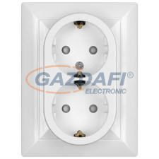 GAO 8707H OPAL süllyesztett dugalj, dupla, kerettel, fehér villanyszerelés