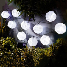 Garden Of Eden Napelemes lampion fényfüzér (10 db fehér lampion, hidegfehér LED,  3,7 m) kültéri izzósor