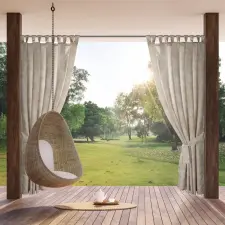  Garden rózsa mintás vízálló kerti függöny elkötővel Púder/krémszín 155x220 cm lakástextília