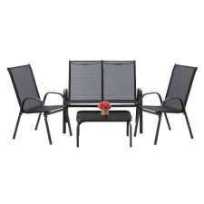 GardenLine GardenLine Fémvázas kerti bútor szett - Dohányzóasztal + Pad + 2 db szék - Fekete bútor