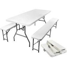 Gardlov Malatec Prémium összecsukható Kerti asztal 2 sörpaddal 180cm - fehér kerti bútor