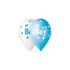 GE.MA.R srl - Italy 33 cm-es baby Boy printelt fehér-baba kék gumi léggömb - 50 db / csomag party kellék