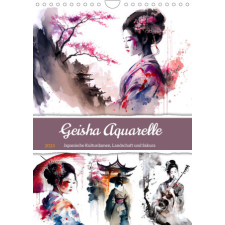  Geisha Aquarelle - Japanische Kulturdamen, Landschaft und Sakura (Wandkalender 2024 DIN A4 hoch) naptár, kalendárium