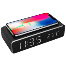 Gembird DAC-WPC-01 Digital alarm clock with wireless charging function Black ébresztőóra