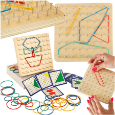 Geoboard fa kirakós formák létrehozása gumiszalagokkal fajáték