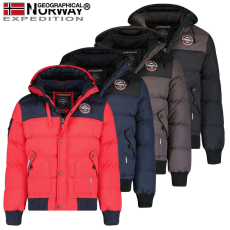  GEOGRAPHICAL NORWAY férfi kabát VOLVA MEN JKT 005 téli, steppelt kabát kapucnival, S Piros