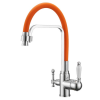 GetWell Pelikan-RP, két karos, 3 utas, kihúzható zuhanyfejes Konyhai Csap Víztisztítókhoz Narancs színben