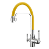 GetWell Pelikan-RP, két karos, 3 utas, kihúzható zuhanyfejes Konyhai Csap Víztisztítókhoz Sárga színben