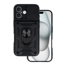 Gigapack Apple iPhone 16 defender műanyag telefonvédő (ütésállóság, szilikon belső, tartógyűrű, kameravédő) fekete mobiltelefon kellék