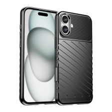 Gigapack Apple iPhone 16 szilikon telefonvédő (ütésállóság, csíkos, dombor minta) fekete mobiltelefon kellék