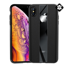 Gigapack Apple iPhone XS Max szilikon telefonvédő (valódi bőr bevonat, csíkos, fekete) tok és táska