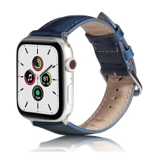 Gigapack Apple Watch Series 9 41mm pótszíj (egyedi méret, szilikon, bőr hatású, állítható) sötétkék okosóra kellék