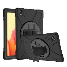 Gigapack Defender műanyag telefonvédő (közepesen ütésálló, kitámasztó, 360°-ban forgatható + kézpánt) FEKETE [Samsung Galaxy Tab A7 10.4 (2020) ... tablet tok
