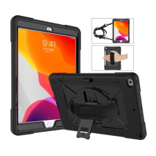 Gigapack Defender műanyag telefonvédő (közepesen ütésálló, kitámasztó, 360°-ban forgatható + kézpánt, vállpánt) FEKETE [Apple IPAD 10.2 (2021)] tablet tok