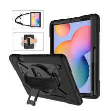 Gigapack Defender műanyag telefonvédő (közepesen ütésálló, kitámasztó, 360°-ban forgatható + kézpánt, vállpánt) FEKETE Samsung Galaxy Tab S6 Lite 10.4 WIFI (SM-P610) 2020, Samsung Galaxy Tab S6 tablet tok