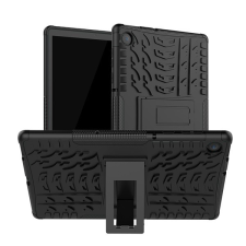 Gigapack Defender műanyag telefonvédő (közepesen ütésálló, szilikon belső, kitámasztó, autógumi minta) FEKETE [Lenovo Tab M10 FHD Plus (TB-X606X)] (5996457997886) tablet tok