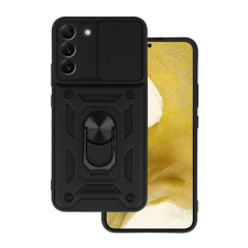 Gigapack Defender műanyag telefonvédő (közepesen ütésálló, szilikon belső, telefontartó gyűrű, kamera védelem) FEKETE Samsung Galaxy S22 5G (SM-S901) tok és táska