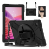 Gigapack Defender műanyag telefonvédő (ütésállóság, kitámasztó, 360° + kézpánt, vállpánt) FEKETE Lenovo Tab 10.1 (TB-311FU)