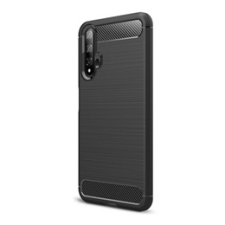 Gigapack Huawei Nova 5T Szilikon telefonvédő (légpárnás sarok, szálcsiszolt, karbon minta, fekete) tok és táska