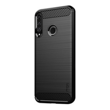 Gigapack Huawei P40 Lite E Szilikon telefonvédő (légpárnás sarok, szálcsiszolt, karbon minta, fekete) tok és táska
